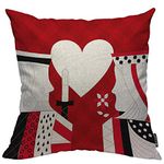 Mugod Poker Decorative Pillow Case Casino Poker Queen and King Heart Card Game Red Checkered Throw Pillow Cover Home Decor Cotton Linen Square Cushion Cover for Couch Bed Sofa 20x20 Inch