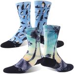 HUSO Funny Socks for Men, Tennis Cool Socks for Women Cushioned Soccer Baseball Running Socks 2 Pairs (Multicolored, L/XL