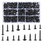 350 Pcs Self Tapping Wood Screws, M3 M3.5 M4 M4.8 Carbon Steel Cross Pan Round Head Screws, Black Self Drilling Countersunk Head Machine Fastener Screws Assortment Kit - 10mm/12mm/16mm/25mm