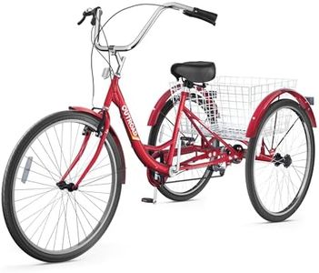 MarKnig 7 Speed Adult Tricycle, 24 Inch 3 Wheel Bikes with Large Basket, Cruiser Bike for Women/Men/Seniors, Adult Trike for Outdoor/Shopping/Recreation/Picnic (Red)