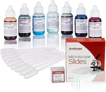 AmScope - Microscope Stains Vital Stain Kit for Living Cells - 6 Microscope Slide Stains + 72 Blank Slides + 100 Coverslips +10 Pipettes for Specimen Transfer - SK6-72P100S22-PP10