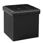 Bonlife 12.6" Black Folding Storage Ottoman Box Footstool,Faux Leather Storage Box with Lid Toy Chest Cube Foot Rest Seat, 32x32x32cm