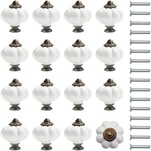 Kurtzy Pomos para Cajones Calabaza Blanco y Bronce con Tornillos (Pack de 16) 3,4 x 3,8 cm - Tiradores Vintage para Muebles en el Hogar y Oficina - Pomos Blancos Gabinete Cocina, Cajones y Alacena