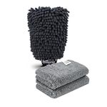 SOFTSPUN Microfiber Single Side 1 Piece Chenille Glove,1700 GSM Grey+20X30cm Cleaning Wipe 2Pcs | Multi-Purpose Super Absorbent and Perfect Wash Cleaning for Bike Auto,Cars Both Interior and Exterior