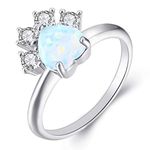 JIANGYUE Heart Shaped White Opal Rings for Women Cubic Zirconia Dog Paw Ring Jewelry Birthday Gift for Pet Lovers Size 9