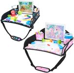 COOLBEBE Kids Travel Tray for Toddler Car Seat, 2PCS Travel Tray for Airplane, Toddler Car Seat Lap Tray, Carseat Table Tray for Kids Travel Activities(Dinosaur & Pink Unicorn)