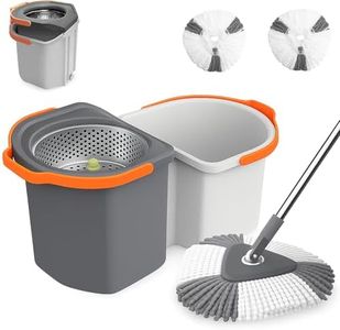 Mevigo 360° Spin Mop with Bucket |Dual Drive Floor Cleaning System with Stainless Steel Wringer |Super Absorbent Microfiber Heads 2 Refills Easy Self-Wringing Mop Set for Home &Office - Simple Grey