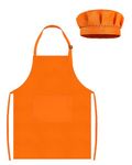 TOPWAYS Kids Apron and Chef Hat Set, Adjustable Children Chef Apron Outfit Costume, Kitchen Apron for Baking Cooking Painting, Artist Apron with Two Pockets (orange, M (3 to 6 years)