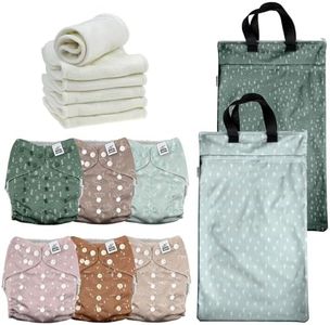 Mama Koala 3.0 Baby Cloth Diapers with 6 Inserts Bundle(Simply Neutrals), with 2 Pack Hanging Wet Dry Bags