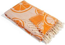 InfuseZen Turkish Bath & Beach Towel – 69" x 39" - Reversible Citrus Print - 100% Organic Turkish Cotton - Soft, Lightweight, Absorbent Peshtemal - Quick Dry, Sand Free - Pool, Gym - Orange