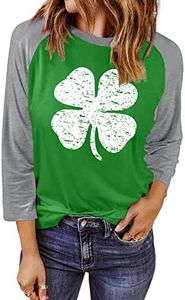 Anbech Women's 3/4 Sleeve St. Patrick Day Shirt Women Clover Shamrock Print Tee Tops (Green, S)