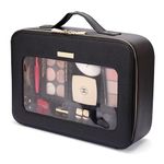 ROWNYEON Makeup Bag Cosmetic Makeup Train Case Artist Makeup Organizer Professional Portable Storage Bag for Women Girl Waterproof EVA Adjustable Dividers, Black clear window - 16 inch, 16 inch,