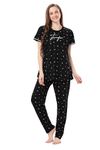 TIGYWIGY Women's Cotton Printed Feeding/Nursing/Maternity Top and Pyjama Set (Black,X-Large)