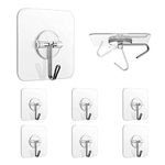 Newlemo Adhesive Hooks Removal Sticky Hooks, Wall Hooks Waterproof Self Adhesive Hooks Clear Heavy Duty Sticky Wall Hooks for Bathroom Bedroom Kitchen(6 Pcs 5kg Max)