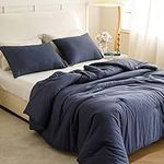 ROSGONIA Navy Blue Comforter Queen Size, 3pcs Queen Comforter Set (1 Boho Navy Comforter & 2 Pillowcases), All Season Blue Bedding Comforters & Sets, Lightweight Bedspread Blanket Quilts, Gifts Ideas