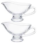 Yesland 2 Pack 12 oz Saucy Glass Gravy Dish with Handle, Clear Gravy Sauce Boat for Dining, Holiday Meals & Parties