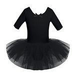 iiniim Girls' Half Sleeve Tulle Ballet Dresses Dance Leotard Tutu Skirt Costumes (Black, 8-10 Years)