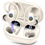 Wireless Earbuds, Bluetooth 5.3 Headphones with 4 ENC Noise Canceling Mic, 50H Stereo Dual LED Display Ear Buds, Sport Wireless Earphones with Earhooks, IP7 Waterproof Wireless Headphones, White