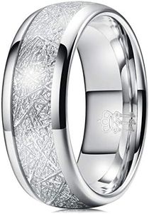 THREE KEYS JEWELRY Silver Tungsten Wedding Ring Imitated Meteorite Inlay Bands for Men Women 4mm / 6mm / 8mm, 9, Tungsten, No Gemstone