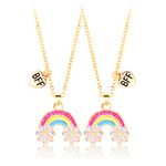 MenYiYDS 2 Pcs BFF Necklaces Best Friends Friendship Necklace Rainbow Necklace Birthday Gifts Chain Pendant Gifts for Girls (Color)