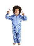 Jellifish Kids Boys Blue Shark Onesie, Soft and Cozy Velour Pajama with Sherpa Hood