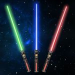 HERTMUN Light Up Saber,3 Pack Lightsabers, Light Sabers for Kids with FX Sound, Expandable Light Saber for Galaxy War Fighters and Warriors, Halloween Dress Up Parties Costume, Xmas Birthday Present