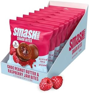 Smash Foods Raspberry Energy Bites | 5 Gluten-Free Vegan Snack Balls with No Sugar Added | 8g Protein, Superfood Jam, Chia Seeds | On-the-Go Convenience | Chocolate Peanut Butter & Raspberry | 8 Packs
