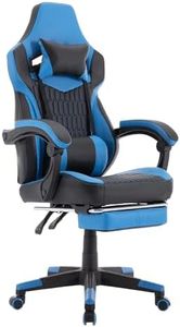 segedom Gaming Chair Racing Style Office Chair Adjustable Massage Lumbar Cushion Swivel Rocker Recliner Leather High Back Ergonomic Computer Desk Chair with Footrest (Blue)