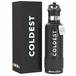 The Coldest Water Sports Water Bottle with Straw Lid Vacuum Insulated Stainless Steel Metal Thermos Bottles Reusable Leak Proof Flask for Sports Gym (Matte Black, 21 oz)
