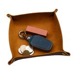 Valet Tray- Genuine Leather Catchall Tray Desktop Storage Organiser- Beside Trinket Vanity Tray for Key, Wallet, Phone, Watches, Candy- Brown