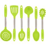 Culinary Couture Lime Green Kitchen Utensil Set - Stainless Steel & Silicone Heat Resistant Cooking Tools - Spatula, Mixing & Slotted Spoon, Ladle, Pasta Fork Server, Drainer - Bonus Ebook