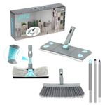 3-in-1 Detachable Broom and Mop Set Combo for House Cleaning, Collapsible Broom and Mop for RV Camping, Home, Dorm, Extension Pole, Window Squeegee, Grey