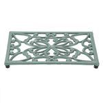 SUMTree Rectangle Cast Iron Trivet, Decorative Heavy Duty Hot Pot Holder Mat, Vintage Butterfly Pattern Cast Iron Trivet with Rubber Pegs for Kitchen Dining Table (Green)