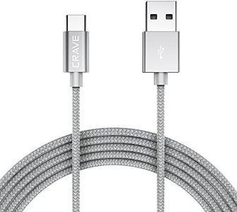 Crave Type C Cable, USB-A to USB-C Cable Premium Nylon Braided Cable, 3 Feet - Silver