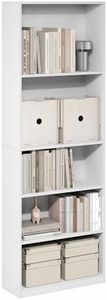 Furinno Jaya Book Shelf, 5-Tier Tall Book Shelf, Bookcase with Open Shelving, Standing Bookshelf, 9.5 x 24.6 x 71.1, for Organization and Storage, for Home Office, Living Room, White