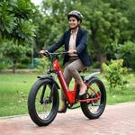 Nexzu Stormrider 26x4” Electric Fat Bike for Adults | 350W Rust & Waterproof Powertrain | Patented 36V 13Ah Swappable Battery | Headlight & Horn | Pedal Assist + Throttle Mode- Red