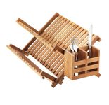 Dish Drainer Drying Rack Folding 2 Tier Drainer Dish Drying Rack with Cutlery Holder Utensils Holder Set Engineered Wood X-shape Easily Foldable Compact and Space Saving Tidy Plates