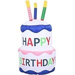 Sunnydaze 4-Foot Happy Birthday Cake Inflatable Decoration - Fan Blower and LED Lights