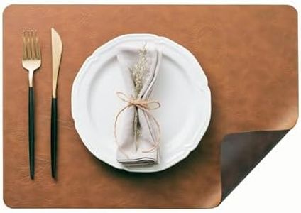 DOLOPL Placemats Set of 12 Reversible Dual-Color Table Placemats – Heat Resistant Wipeable & Washable Place Mats, Luxury Faux Leather Table Mats for Vintage Dining Table Decor(Reddish Brown & Brown)