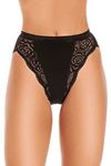 Women's 3 Pack High Leg Lace Briefs (16, Black)