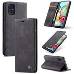 UEEBAI Wallet Case for Samsung Galaxy A71, Premium PU Leather Case Vintage Matte Wallet Flip Cover [Card Slots] [Magnetic Closure] Stand Function Folio Shockproof Full Protection - Black