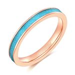 TIGRADE 3MM Titanium Ring Blue Turquoise Engagement Wedding Band for Woman Size 3-13, Stone, Turquoise