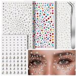 MAYCREATE® 4 Sheet Face Gems Rhinestones Pearl Stickers Kit for Makeup with Tweezer, Self-Adhesive Glitter Color Festival Face Jewels Hair Gems Sticker for Crafts, Nail Art, Clothes Making