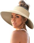 FURTALK Sun Visor Hat for Women Wide Brim Straw Roll-Up Ponytail Summer Beach UV UPF Packable Foldable Travel