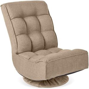 Best Choice Products Reclining Folding Floor Gaming Chair for Home, Office, Lounging, Reading w/ 360-Degree Swivel, 4 Adjustable Positions, Tufted Cushions - Tan