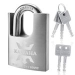 KAWAHA 21/60KD-5SK High Security Stainless Steel Shrouded Padlock with Key for Both Indoor and Outdoor use (Heavy Duty, Anti-Rust) (2-3/8 in. (60mm), Keyed Different - 5 Stainless Steel Keys)