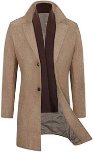 WULFUL Men Wool Trench Coat Slim Fit Winter Coat, Coffee, Medium