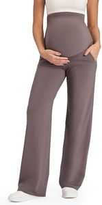 G4Free Maternity Pants for Work Stretch Pregnancy Clothes with Pockets Straight Yoga Dress Trousers for Office Casual(Taupe,L,28")