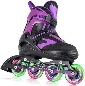Kids Adjustable Flashing Inline Skates for Boys Girls and Adults with Full Light Up Wheels, Outdoor Roller Skates for Kids Beginner Ages 6-8-12-14, Men and Women