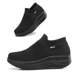 Oude Platform Loafers for Women Comfortable | Womens Slip On Sneakers Lightweight | Women's Walking Shoes Work Long Hours | Thick Rocking Bottom, All Black 92327, 5